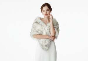 Gray and White Ombre Faux Fur Bridal Shawl Wrap OS